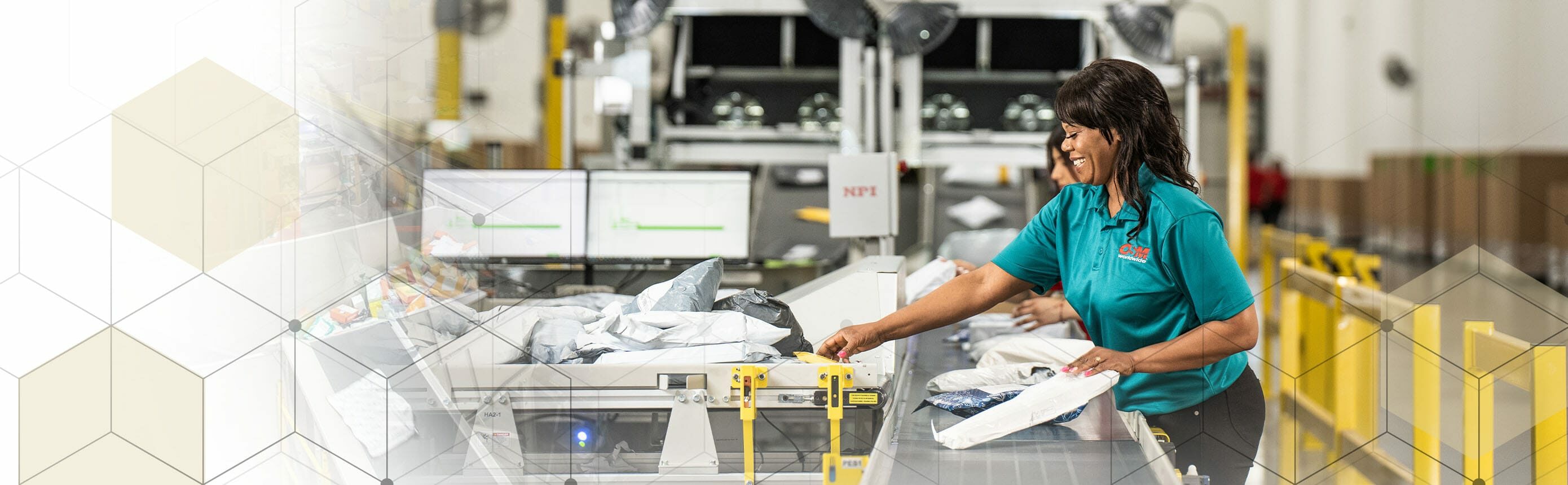 woman sorting packages in warehouse